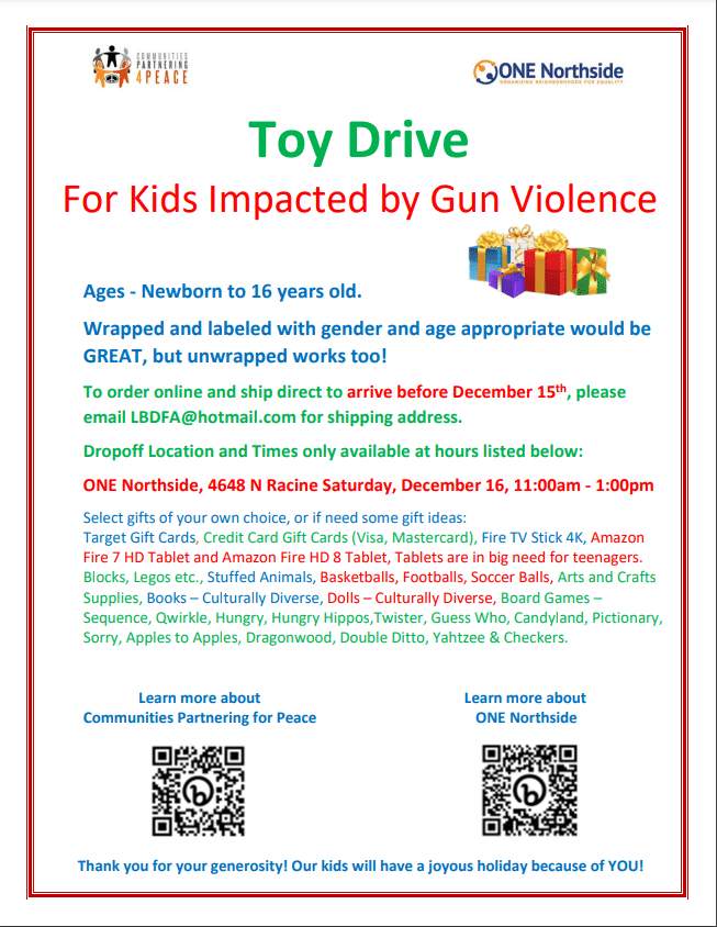 Toy Drive - ages newborn to 16 years old. Wrapped and labeled with gender and age appropriate would be great but unwrapped works too! Contact LBDFA@hotmail.com for full list of needed toys