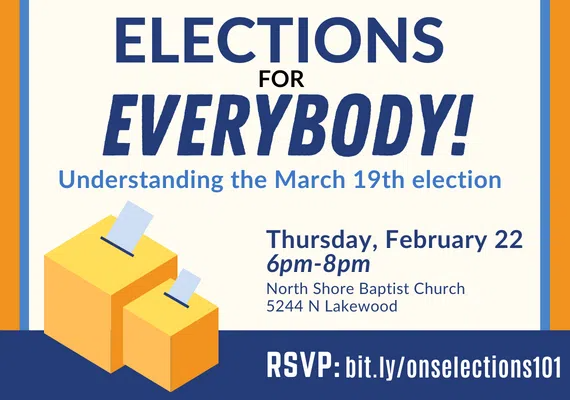 A image with text showing "ELECTIONS FOR EVERYBODY!" with a date and a graphic of voting boxes