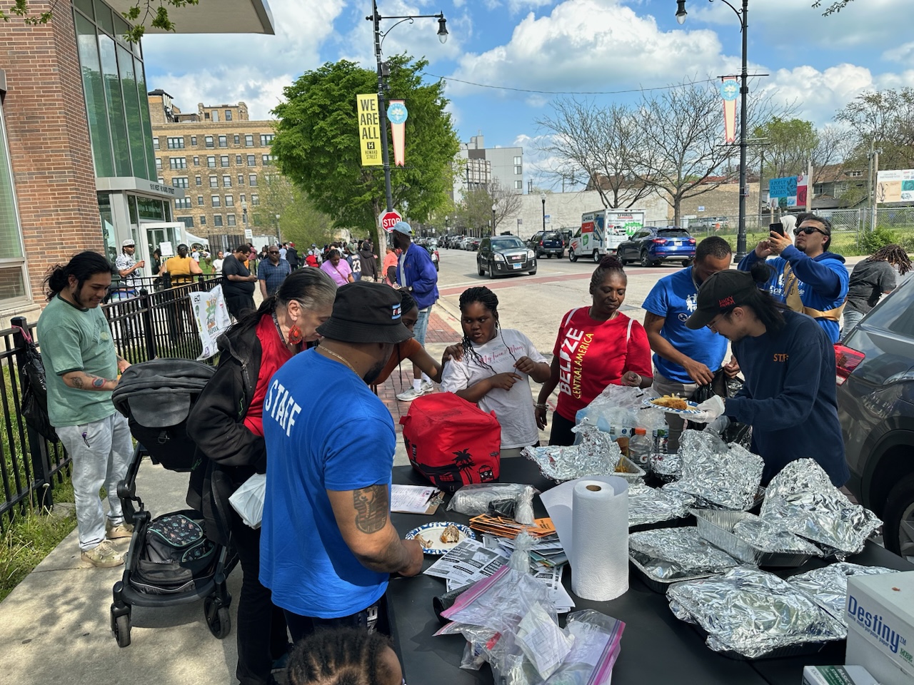 outreach workers give out food