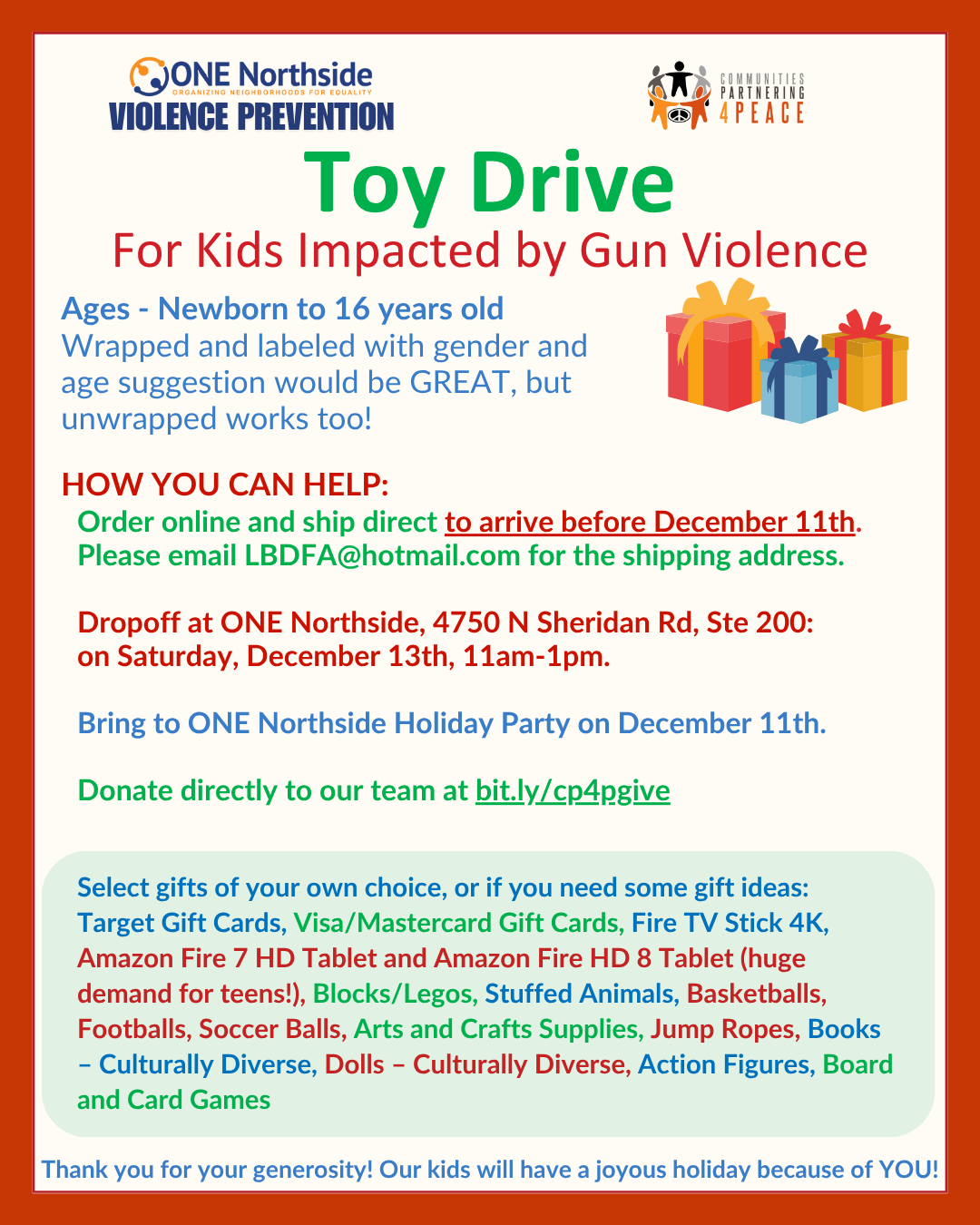 toy drive 11 Dec 25